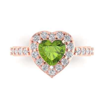 2.03 cttw Natural Peridot Hidden Halo Engagement Ring - Solid Gold (Heart Cut,7.0mm)