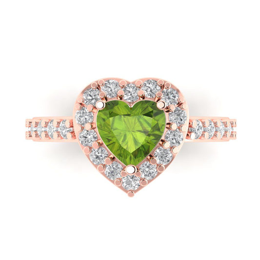 2.03 cttw Natural Peridot Hidden Halo Engagement Ring - Solid Rose Gold (VVS1, Heart Cut,7.0mm)