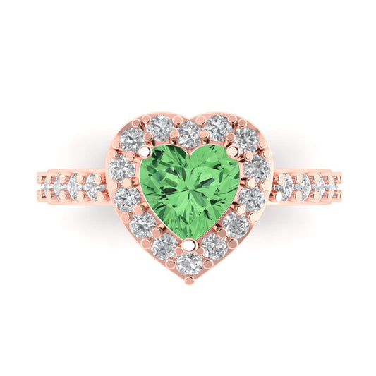 2.03 cttw Zirconia Simulated Green Diamond Hidden Halo Engagement Ring - Solid Rose Gold (VVS1, Heart Cut,7.0mm)