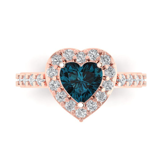 2.03 cttw Natural London Blue Topaz Hidden Halo Engagement Ring - Solid Rose Gold (VVS1, Heart Cut,7.0mm)