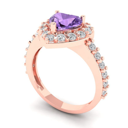 2.03 cttw Simulated Alexandrite Hidden Halo Engagement Ring - Solid Gold (Heart Cut,7.0mm)