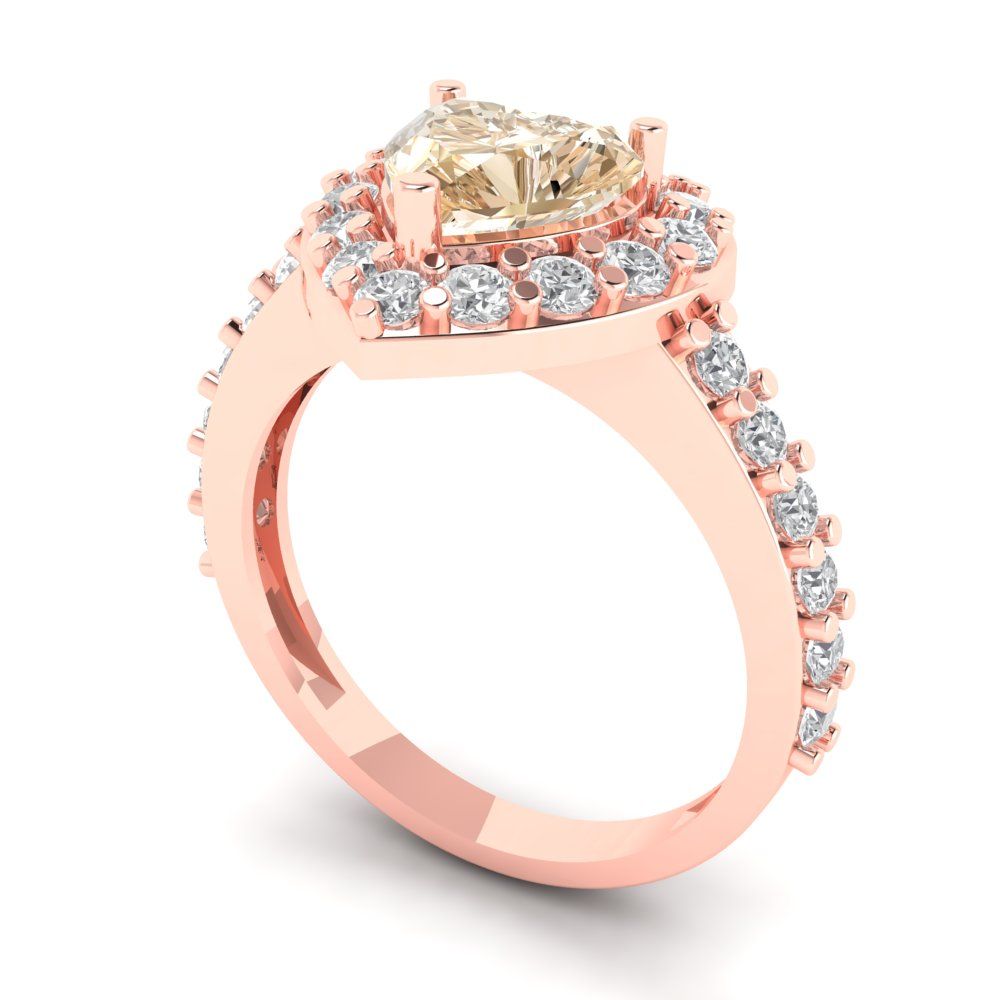 2.03 cttw Natural Morganite Hidden Halo Engagement Ring - Solid Gold (Heart Cut,7.0mm)