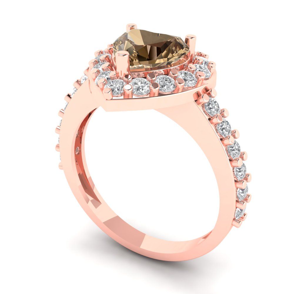2.03 cttw Zirconia Simulated Champagne Diamond Hidden Halo Engagement Ring - Solid Gold (VVS1, Heart Cut,7.0mm)