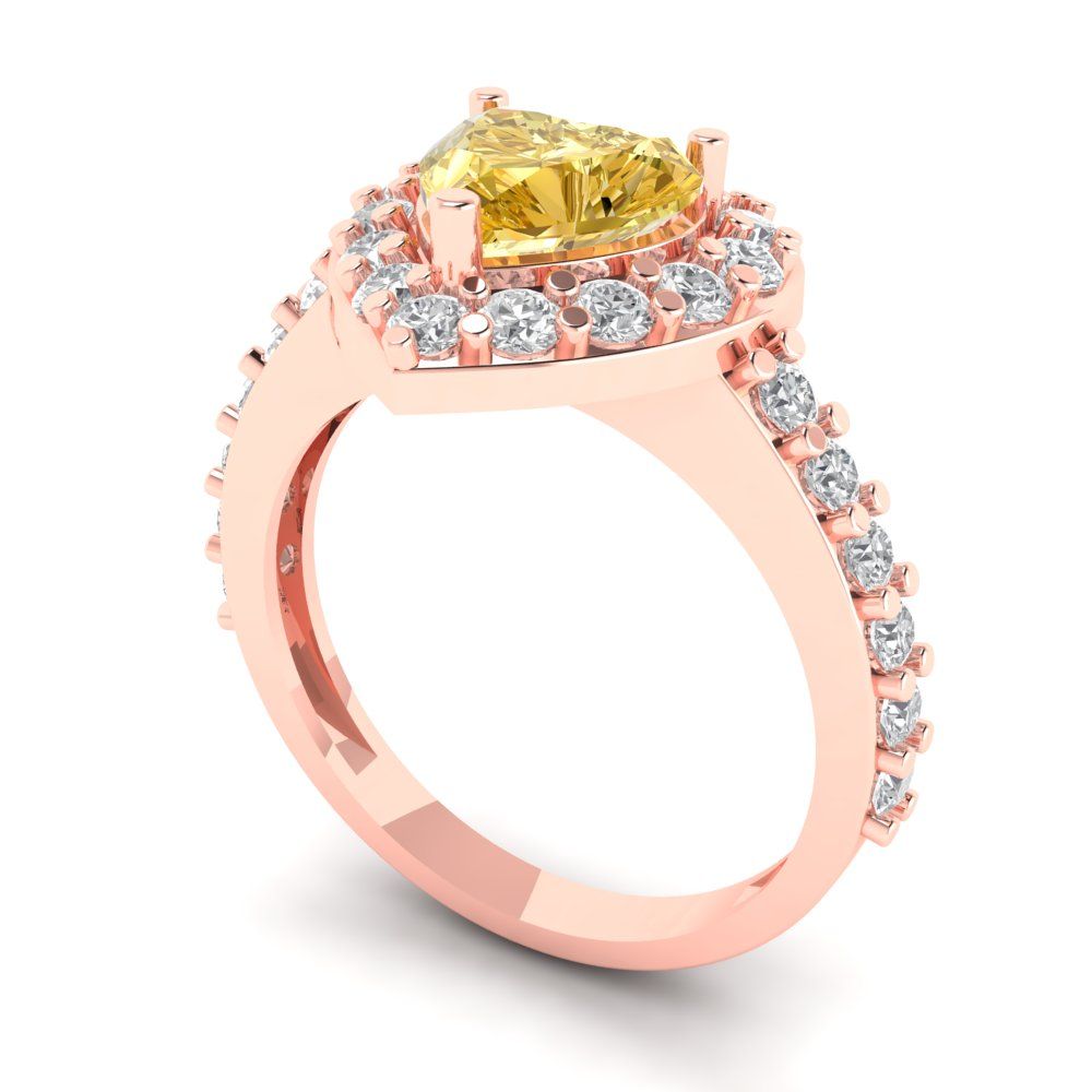 2.03 cttw Natural Citrine Hidden Halo Engagement Ring - Solid Gold (Heart Cut,7.0mm)