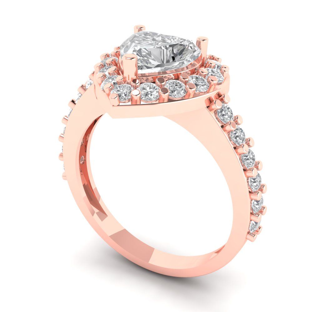 2.03 cttw Zirconia Simulated Diamond Hidden Halo Engagement Ring - Solid Gold (VVS1, Heart Cut,7.0mm)