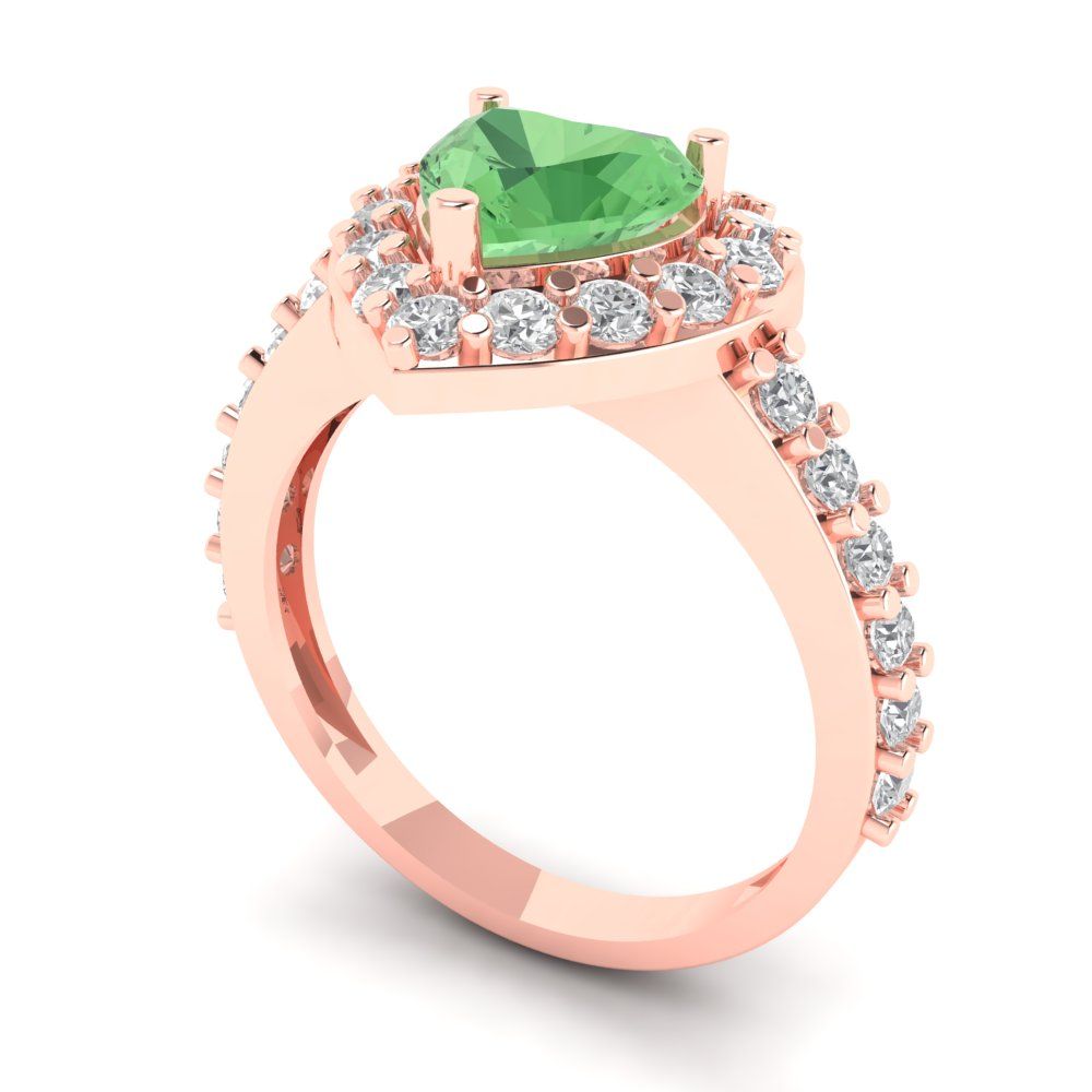 2.03 cttw Zirconia Simulated Green Diamond Hidden Halo Engagement Ring - Solid Gold (VVS1, Heart Cut,7.0mm)