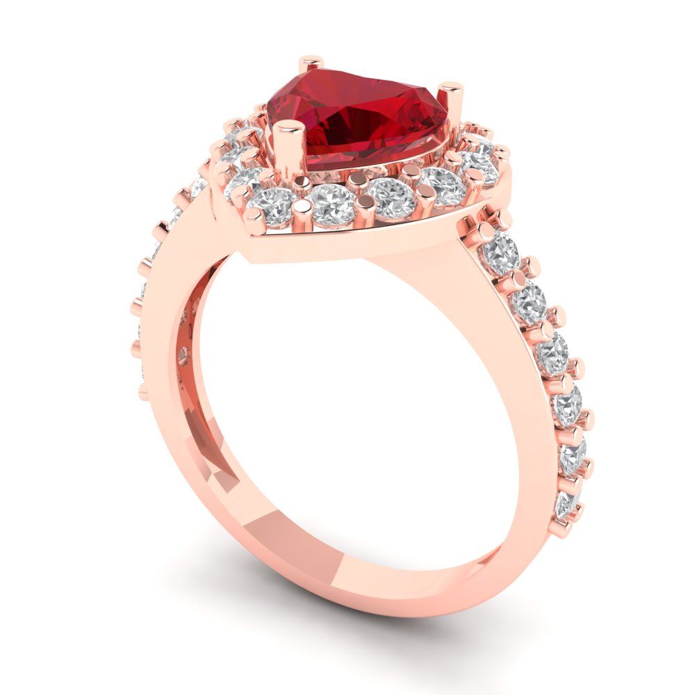 2.03 cttw Simulated Ruby Hidden Halo Engagement Ring - Solid Rose Gold (VVS1, Heart Cut,7.0mm)
