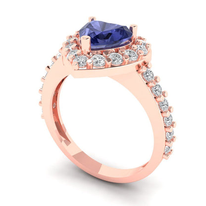 2.03 cttw Simulated Tanzanite Hidden Halo Engagement Ring - Solid Gold (Heart Cut,7.0mm)