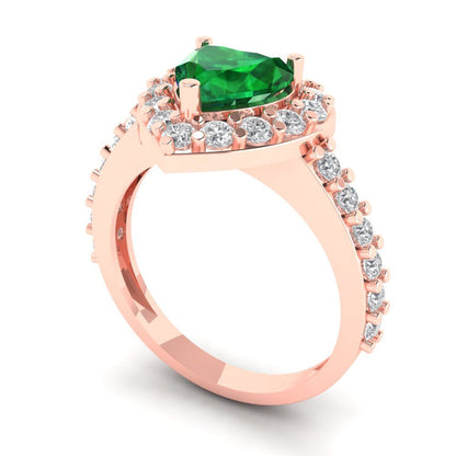 2.03 cttw Simulated Emerald Hidden Halo Engagement Ring - Solid Rose Gold (VVS1, Heart Cut,7.0mm)