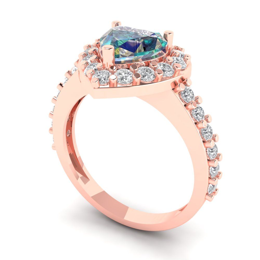 2.03 cttw Blue Moissanite Hidden Halo Engagement Ring - Solid Gold (Heart Cut,7.0mm)