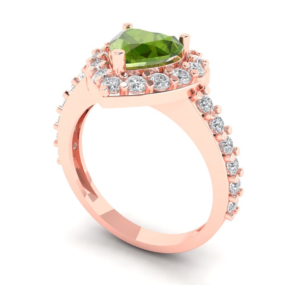 2.03 cttw Natural Peridot Hidden Halo Engagement Ring - Solid Gold (Heart Cut,7.0mm)