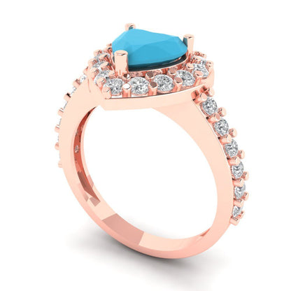 2.03 cttw Simulated Turquoise Hidden Halo Engagement Ring - Solid Gold (Heart Cut,7.0mm)