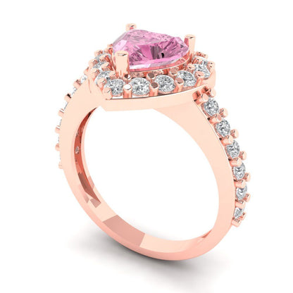 2.03 cttw Zirconia Simulated Pink Diamond Hidden Halo Engagement Ring - Solid Gold (VVS1, Heart Cut,7.0mm)