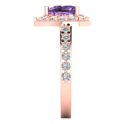 2.03 cttw Simulated Alexandrite Hidden Halo Engagement Ring - Solid Gold (Heart Cut,7.0mm)