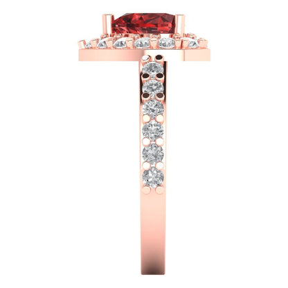 2.03 cttw Natural Garnet Hidden Halo Engagement Ring - Solid Gold (Heart Cut,7.0mm)