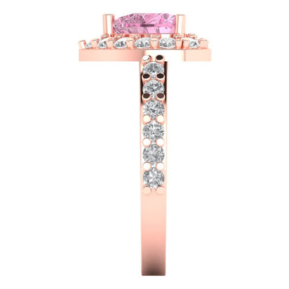 2.03 cttw Zirconia Simulated Pink Diamond Hidden Halo Engagement Ring - Solid Gold (VVS1, Heart Cut,7.0mm)