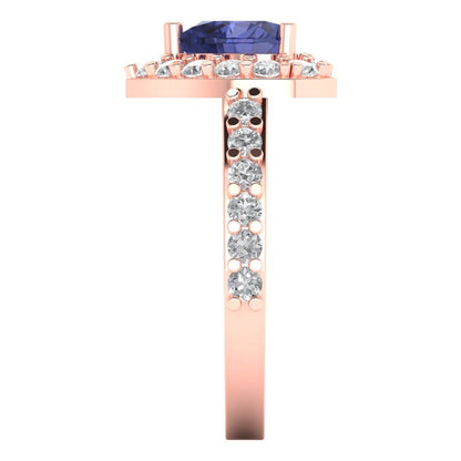 2.03 cttw Simulated Tanzanite Hidden Halo Engagement Ring - Solid Gold (Heart Cut,7.0mm)