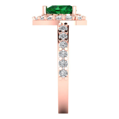 2.03 cttw Simulated Emerald Hidden Halo Engagement Ring - Solid Rose Gold (VVS1, Heart Cut,7.0mm)