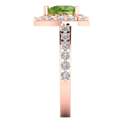2.03 cttw Natural Peridot Hidden Halo Engagement Ring - Solid Gold (Heart Cut,7.0mm)