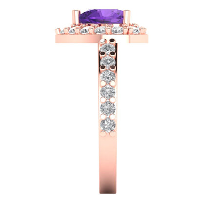 2.03 cttw Natural Amethyst Hidden Halo Engagement Ring - Solid Gold (Heart Cut,7.0mm)