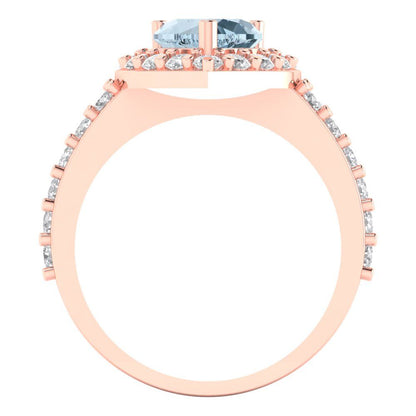 2.03 cttw Zirconia Simulated Blue Diamond Hidden Halo Engagement Ring - Solid Gold (VVS1, Heart Cut,7.0mm)