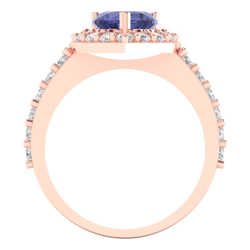 2.03 cttw Simulated Tanzanite Hidden Halo Engagement Ring - Solid Gold (Heart Cut,7.0mm)