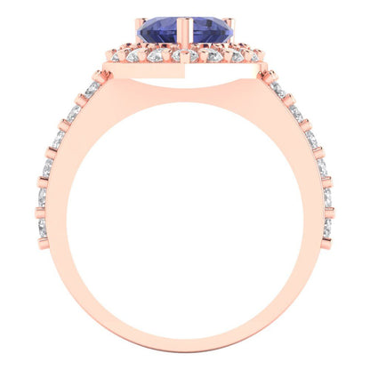 2.03 cttw Simulated Tanzanite Hidden Halo Engagement Ring - Solid Gold (Heart Cut,7.0mm)