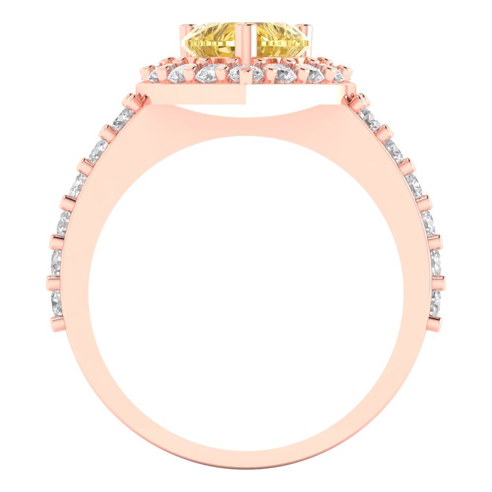 2.03 cttw Zirconia Simulated Yellow Diamond Hidden Halo Engagement Ring - Solid Gold (VVS1, Heart Cut,7.0mm)