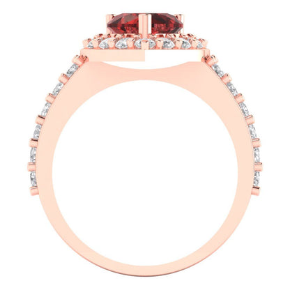 2.03 cttw Natural Garnet Hidden Halo Engagement Ring - Solid Gold (Heart Cut,7.0mm)
