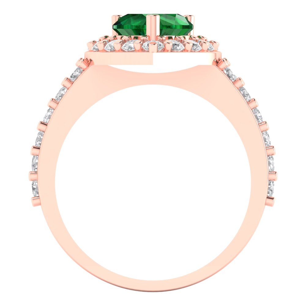 2.03 cttw Simulated Emerald Hidden Halo Engagement Ring - Solid Rose Gold (VVS1, Heart Cut,7.0mm)