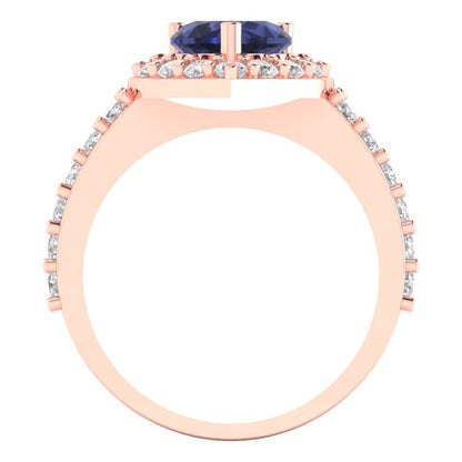2.03 cttw Simulated Blue Sapphire Hidden Halo Engagement Ring - Solid Gold (Heart Cut,7.0mm)