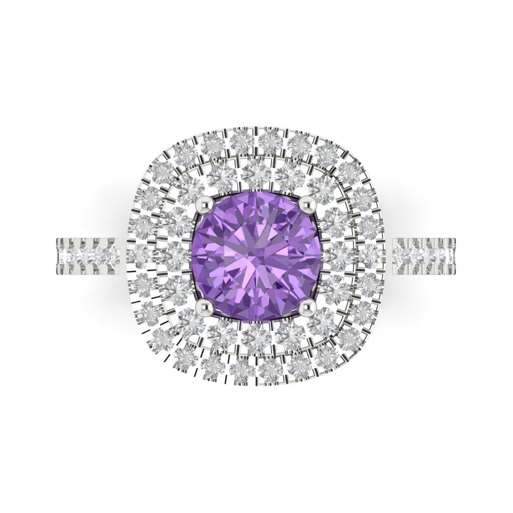 1.615 cttw Simulated Alexandrite Solitaire with Zirconia Simulated Diamond Accents Engagement Ring - Solid White Gold (VVS1, Round Cut,6.5mm)