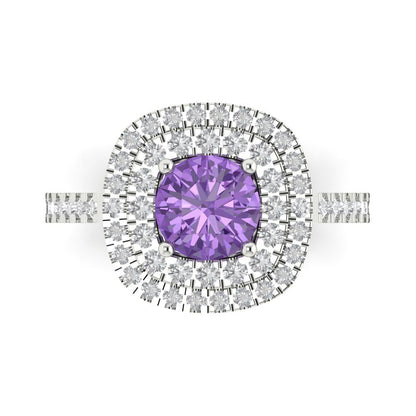 1.615 cttw Simulated Alexandrite Solitaire with Zirconia Simulated Diamond Accents Engagement Ring - Solid White Gold (VVS1, Round Cut,6.5mm)