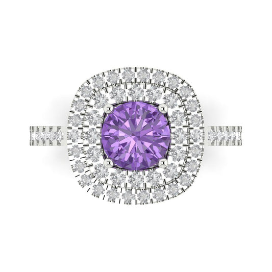 1.615 cttw Simulated Alexandrite Solitaire with Zirconia Simulated Diamond Accents Engagement Ring - Solid White Gold (VVS1, Round Cut,6.5mm)
