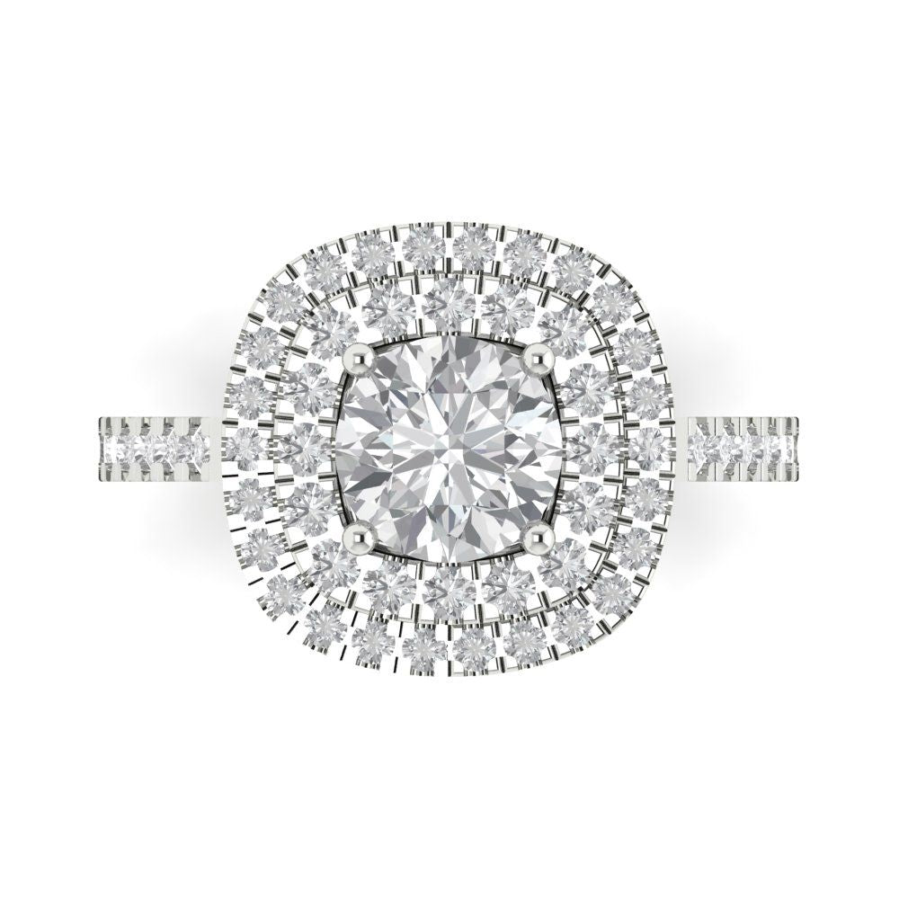 1.615 cttw Moissanite Solitaire with Zirconia Simulated Diamond Accents Engagement Ring - Solid White Gold (VVS1, Round Cut,6.5mm)