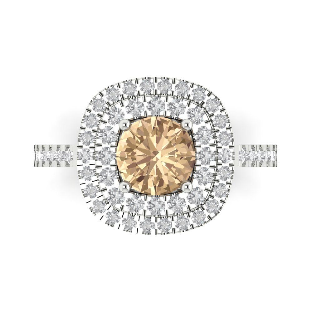 1.615 cttw Yellow Moissanite Solitaire with Zirconia Simulated Diamond Accents Engagement Ring - Solid White Gold (VVS1, Round Cut,6.5mm)