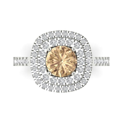 1.615 cttw Yellow Moissanite Solitaire with Zirconia Simulated Diamond Accents Engagement Ring - Solid White Gold (VVS1, Round Cut,6.5mm)