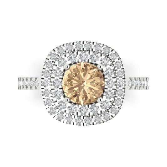1.615 cttw Yellow Moissanite Solitaire with Zirconia Simulated Diamond Accents Engagement Ring - Solid White Gold (VVS1, Round Cut,6.5mm)