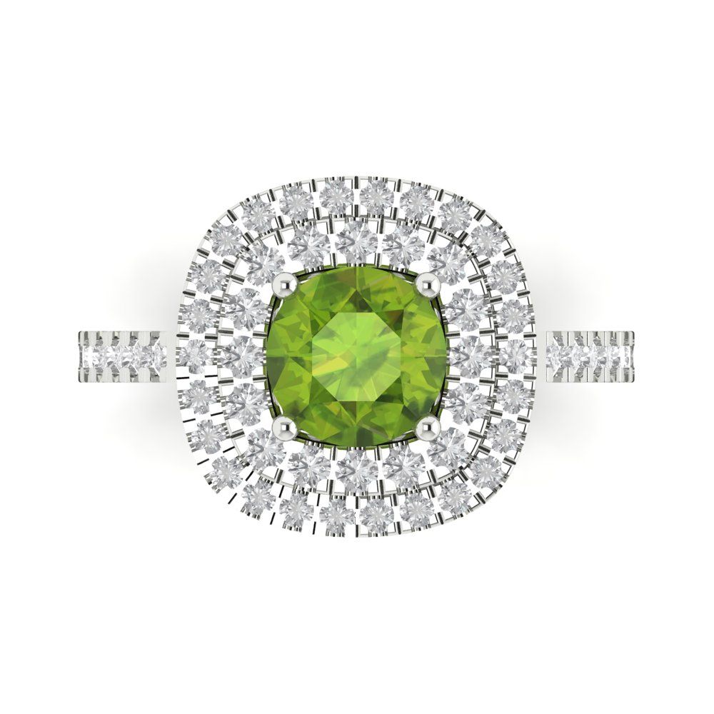 1.615 cttw Natural Peridot Solitaire with Zirconia Simulated Diamond Accents Engagement Ring - Solid White Gold (VVS1, Round Cut,6.5mm)