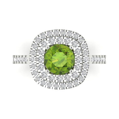 1.615 cttw Natural Peridot Solitaire with Zirconia Simulated Diamond Accents Engagement Ring - Solid White Gold (VVS1, Round Cut,6.5mm)