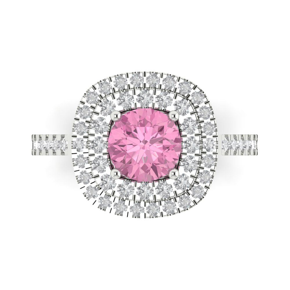 1.615 cttw Zirconia Simulated Pink Diamond Solitaire with Zirconia Simulated Diamond Accents Engagement Ring - Solid White Gold (VVS1, Round Cut,6.5mm)