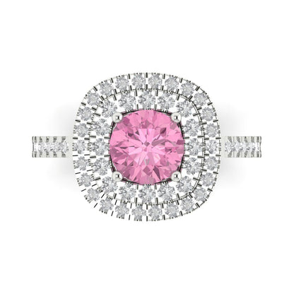 1.615 cttw Zirconia Simulated Pink Diamond Solitaire with Zirconia Simulated Diamond Accents Engagement Ring - Solid White Gold (VVS1, Round Cut,6.5mm)