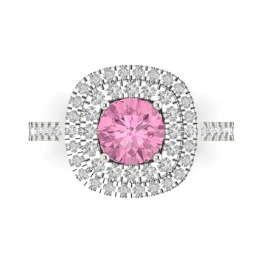 1.615 cttw Zirconia Simulated Pink Diamond Solitaire with Zirconia Simulated Diamond Accents Engagement Ring - Solid White Gold (VVS1, Round Cut,6.5mm)