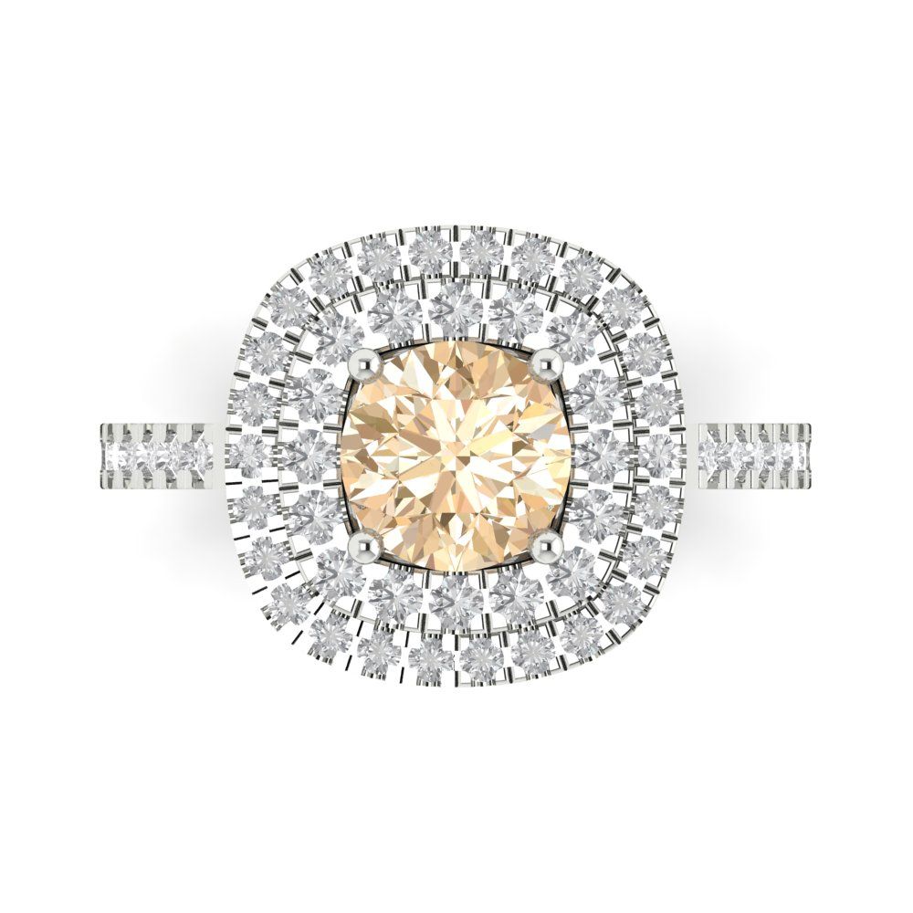 1.615 cttw Natural Morganite Solitaire with Zirconia Simulated Diamond Accents Engagement Ring - Solid White Gold (VVS1, Round Cut,6.5mm)