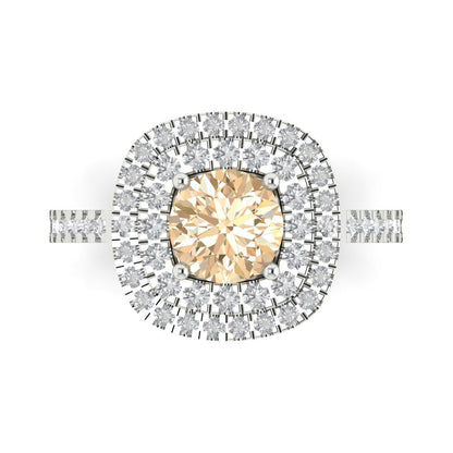 1.615 cttw Natural Morganite Solitaire with Zirconia Simulated Diamond Accents Engagement Ring - Solid White Gold (VVS1, Round Cut,6.5mm)