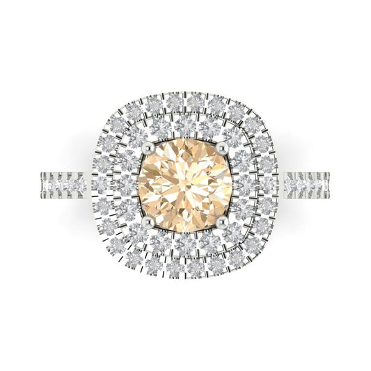 1.615 cttw Natural Morganite Solitaire with Zirconia Simulated Diamond Accents Engagement Ring - Solid White Gold (VVS1, Round Cut,6.5mm)