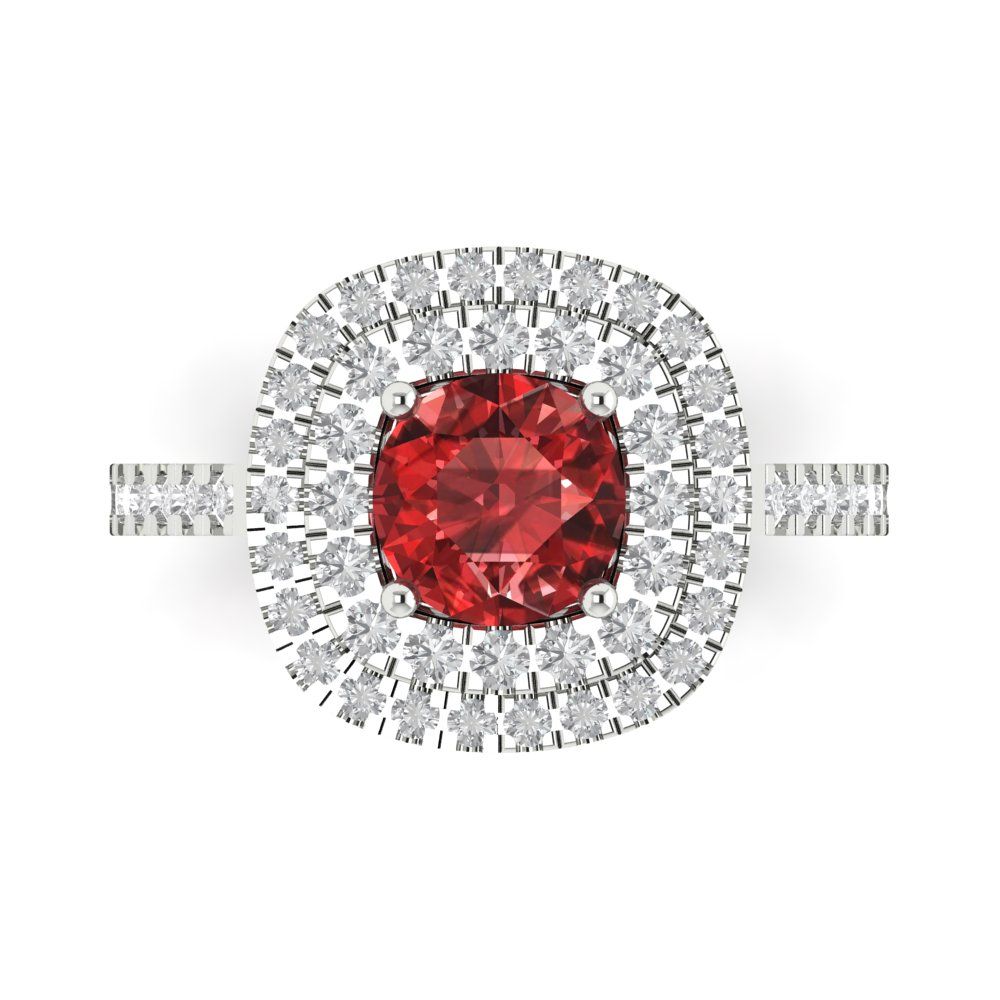 1.615 cttw Natural Garnet Solitaire with Zirconia Simulated Diamond Accents Engagement Ring - Solid White Gold (VVS1, Round Cut,6.5mm)