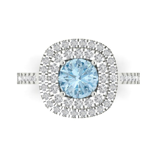 1.615 cttw Natural Sky Blue Topaz Solitaire with Zirconia Simulated Diamond Accents Engagement Ring - Solid White Gold (VVS1, Round Cut,6.5mm)