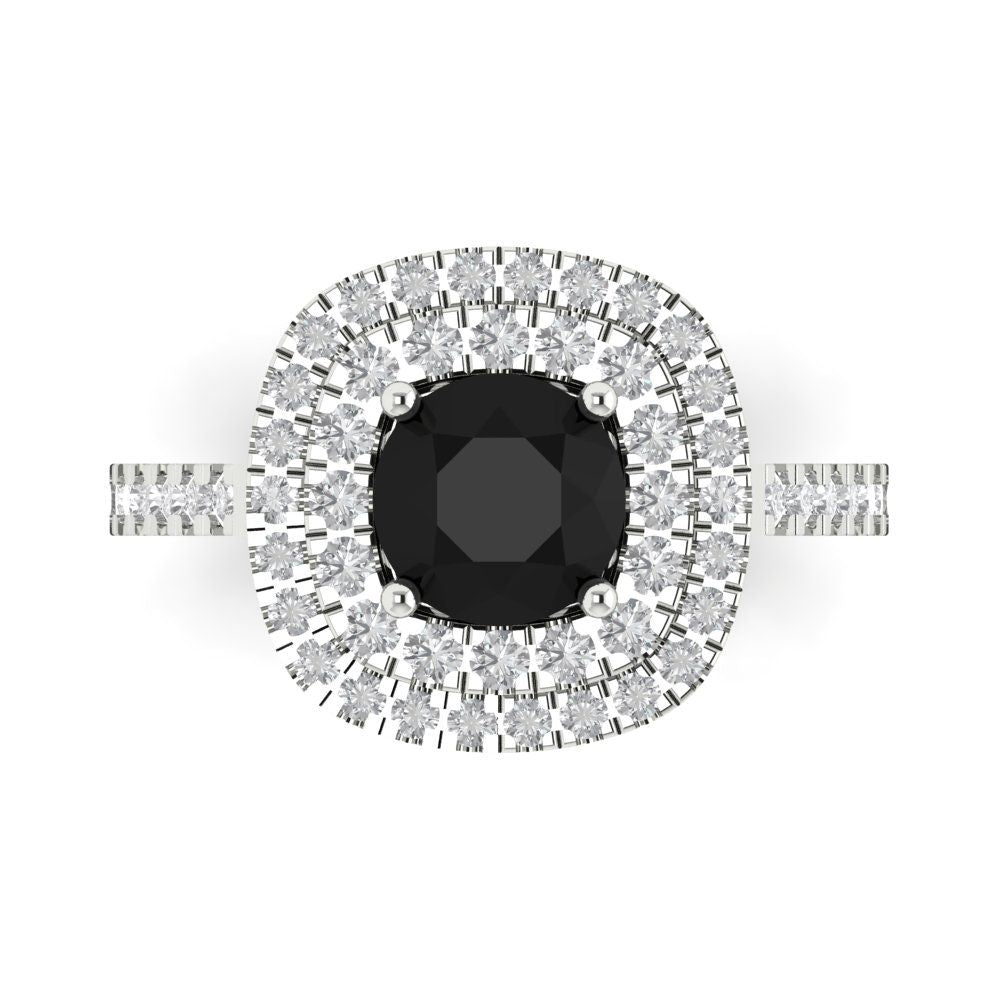1.615 cttw Natural Onyx Solitaire with Zirconia Simulated Diamond Accents Engagement Ring - Solid White Gold (VVS1, Round Cut,6.5mm)