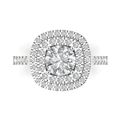 1.615 cttw White Sapphire Solitaire with Zirconia Simulated Diamond Accents Engagement Ring - Solid White Gold (VVS1, Round Cut,6.5mm)
